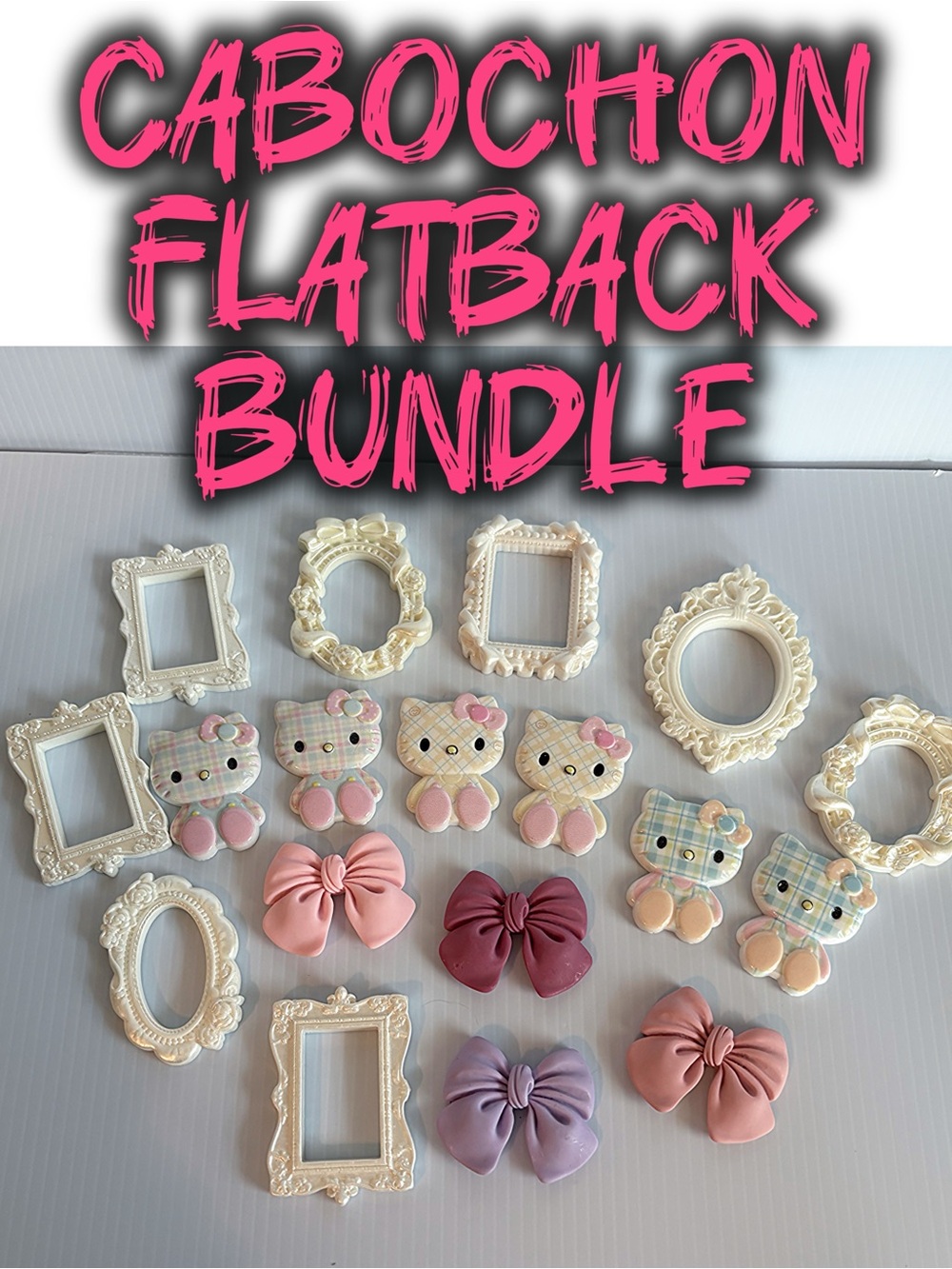 Cabochon Flatback Bundle - Pink, Hello Kitty, Bows, Frames